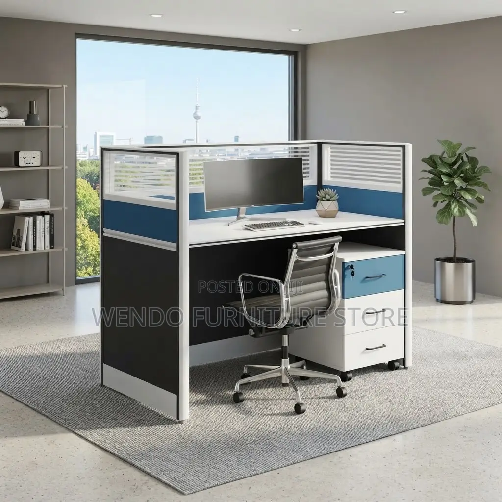 Office Workstation; Blue One Way Cafe Office Station Desk