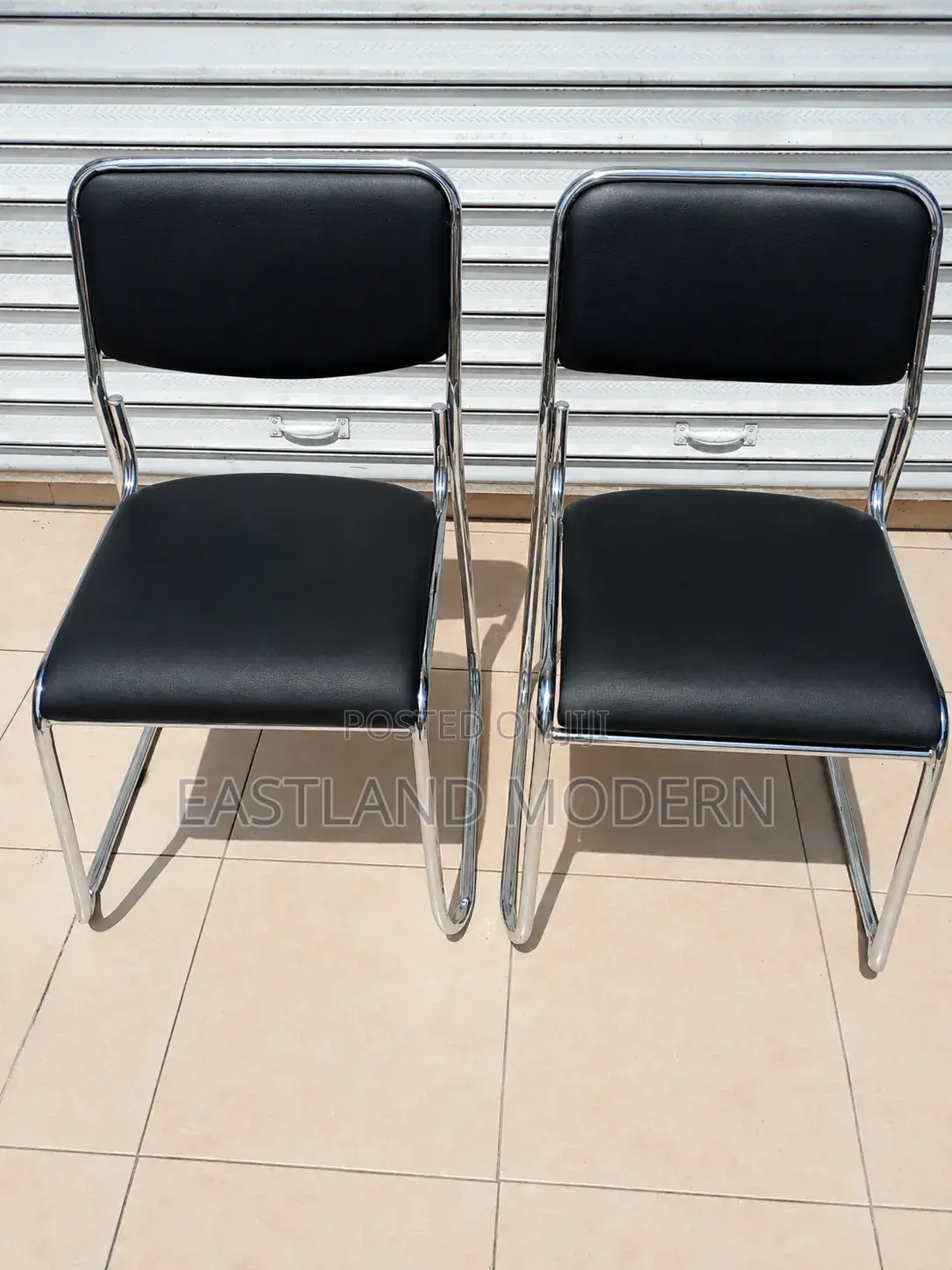 Black Leather Reception Conference Chair With Chrome Frame