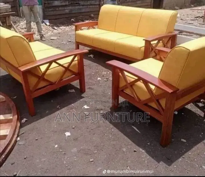 Open Sofa Set 7seater Mahogany Yellow