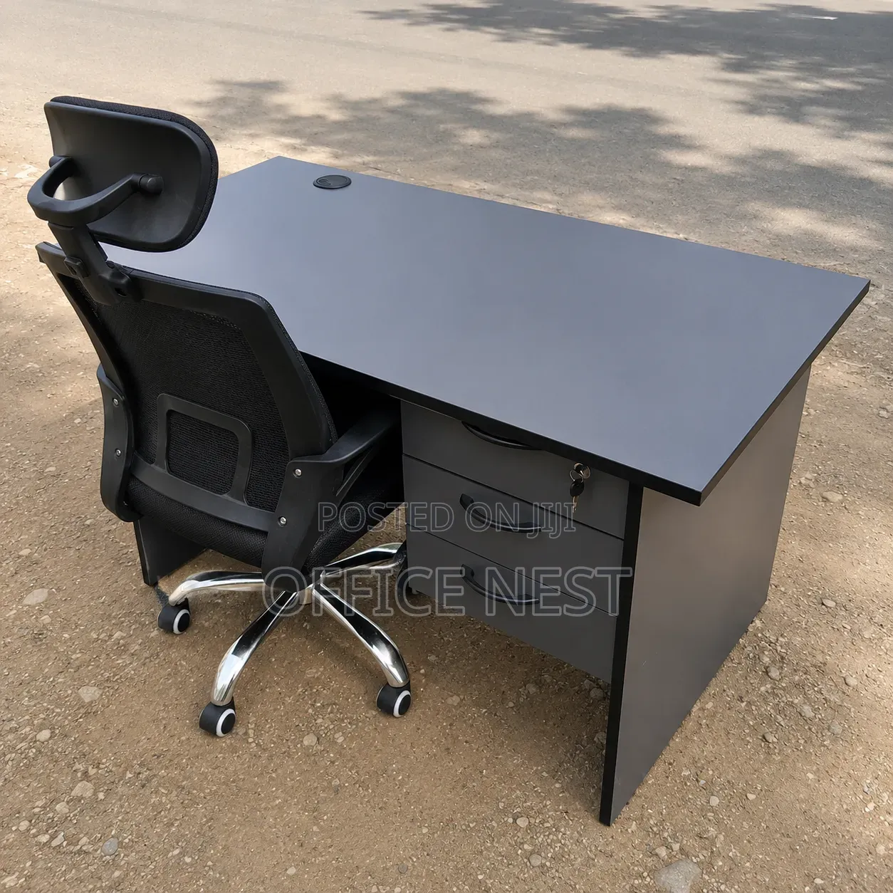 Modern Grey Office Desk With 3 Drawers Lockable Storage – Kenya