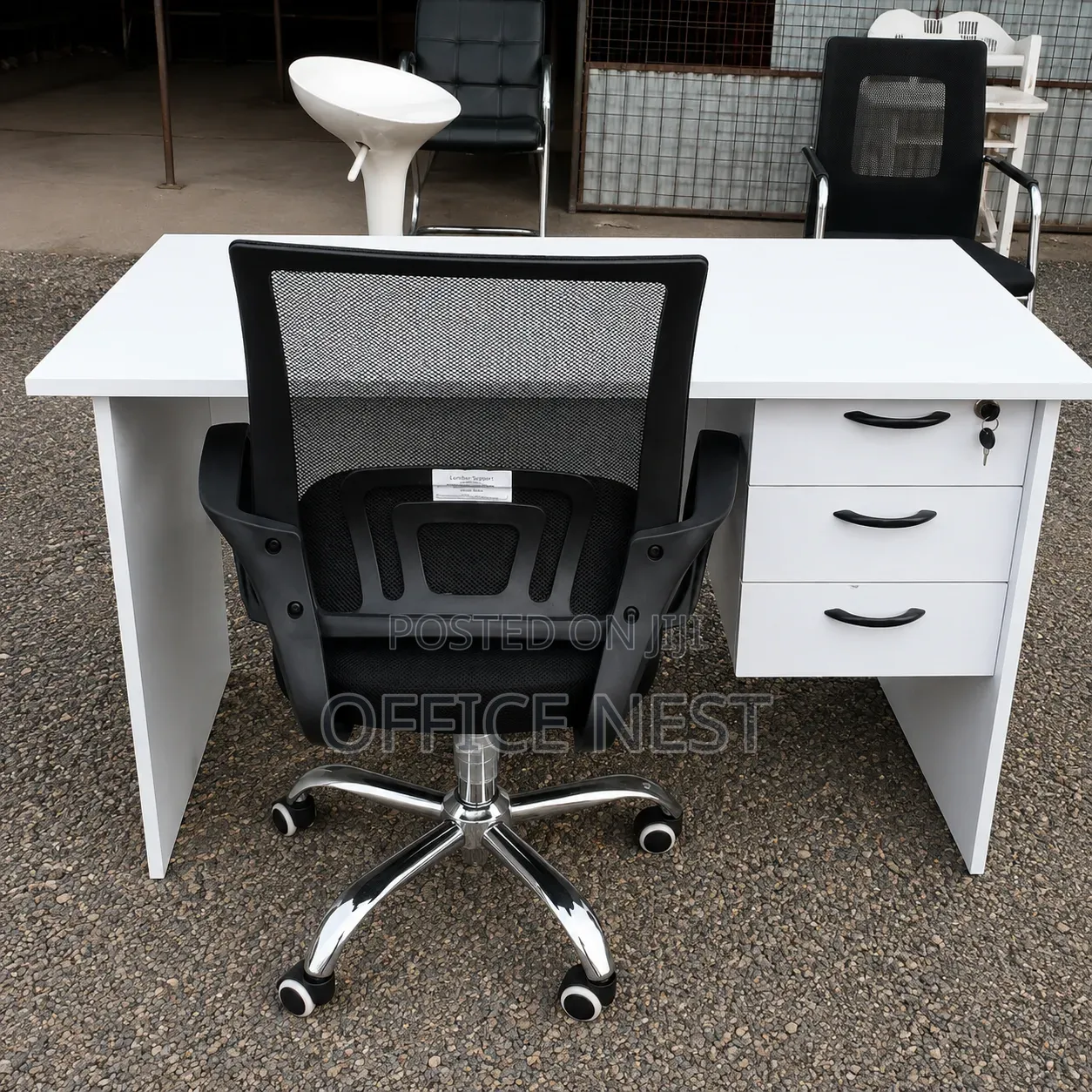 Modern White Office Desk With 3 Drawers Lockable Storage – Kenya