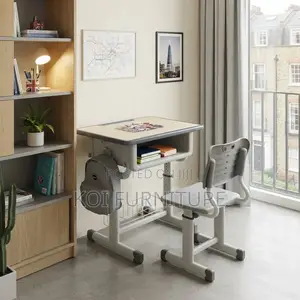 Home Desk; Kids Modern Studying Adjustable Desk Chair Set With Drawer