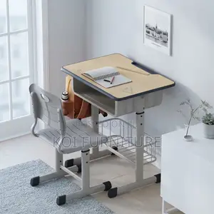 Home Desk; Kids Modern Studying Adjustable Desk Chair Set With Drawer