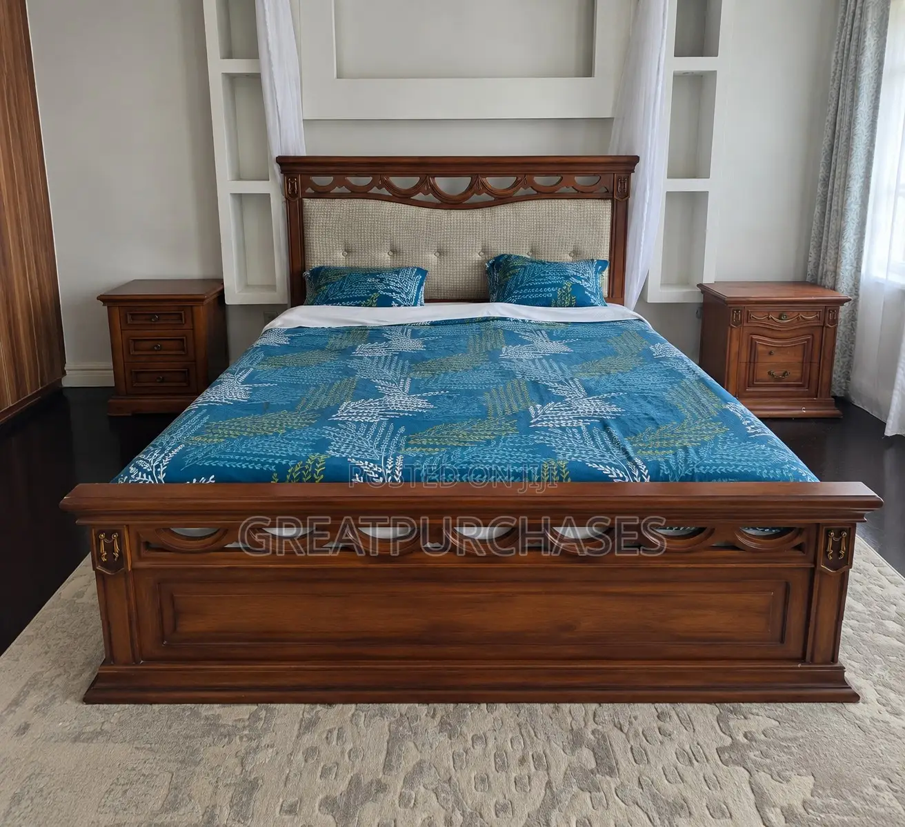 6 X 6 Bed With Mattress and Side Tables