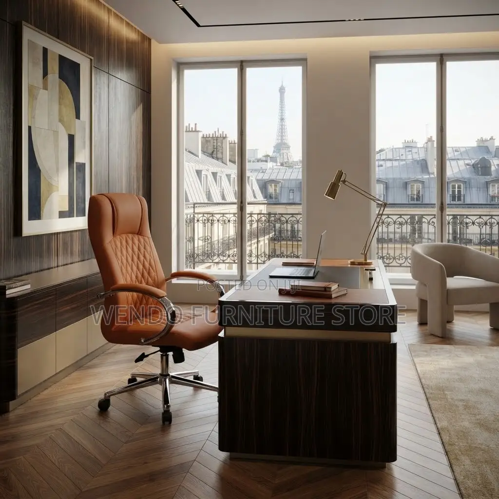 Office Chairs; Adjustable High Back Leather Brown Office Chairs