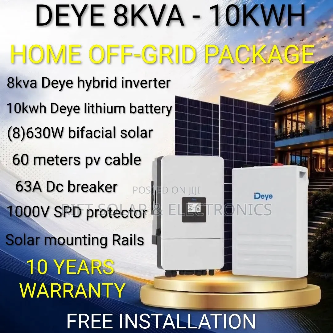 Deye 8kva - 10kwh Lithium Battery - (8) 630w Solar Panels Full Package