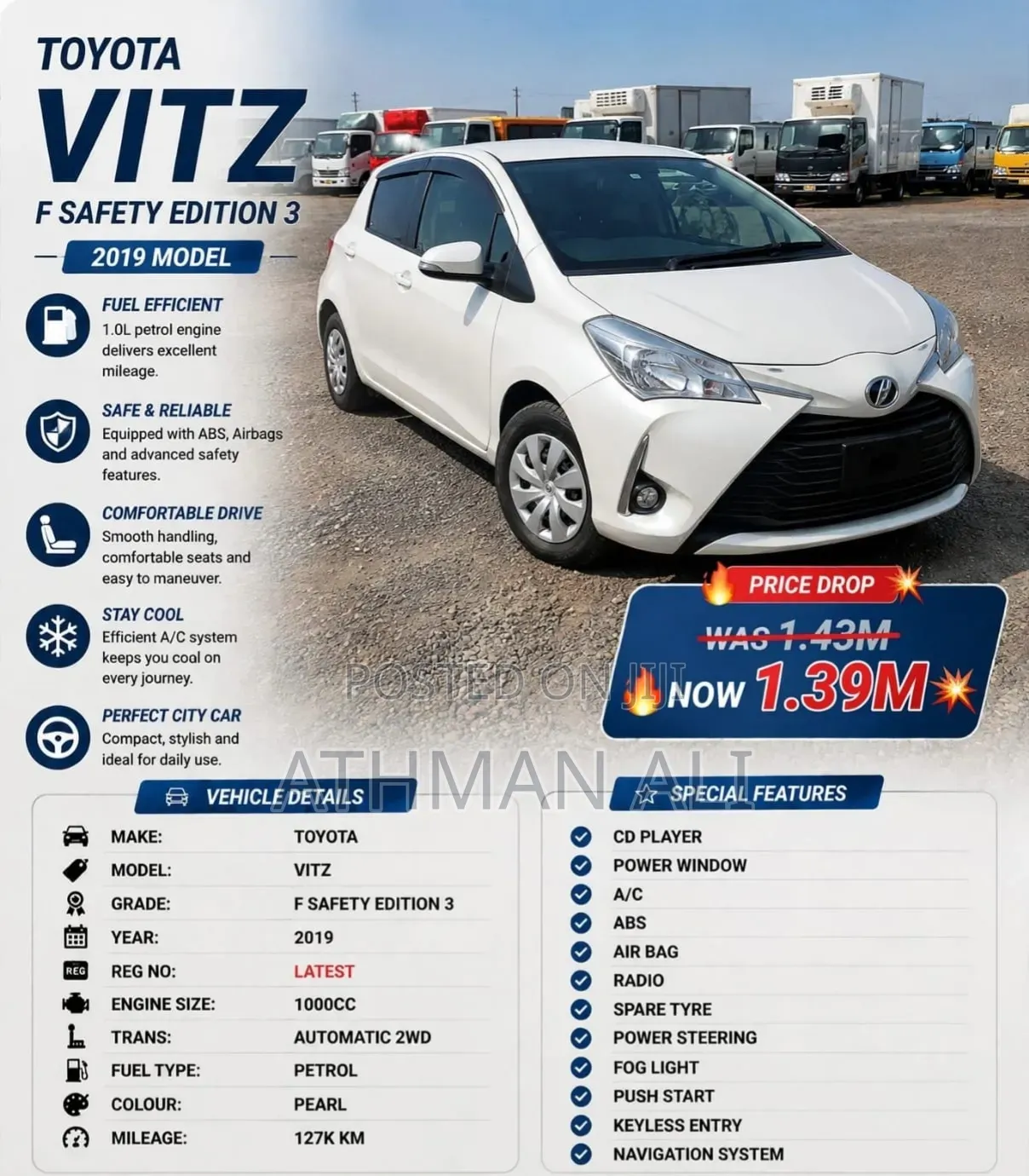 Toyota Vitz 1.0 FWD 5dr 2019 Pearl