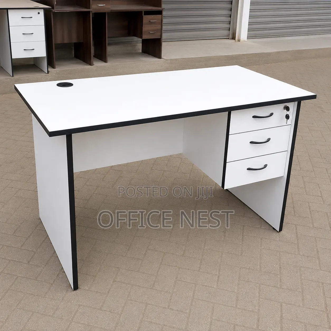 1.4M Modern Office Desk With 3 Lockable Drawers – White Black Desk