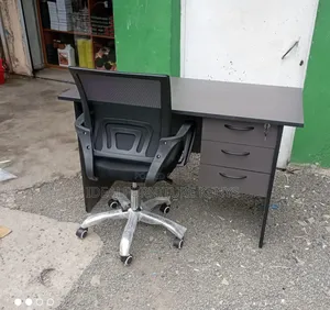 Dark Grey Office Desk With Chair