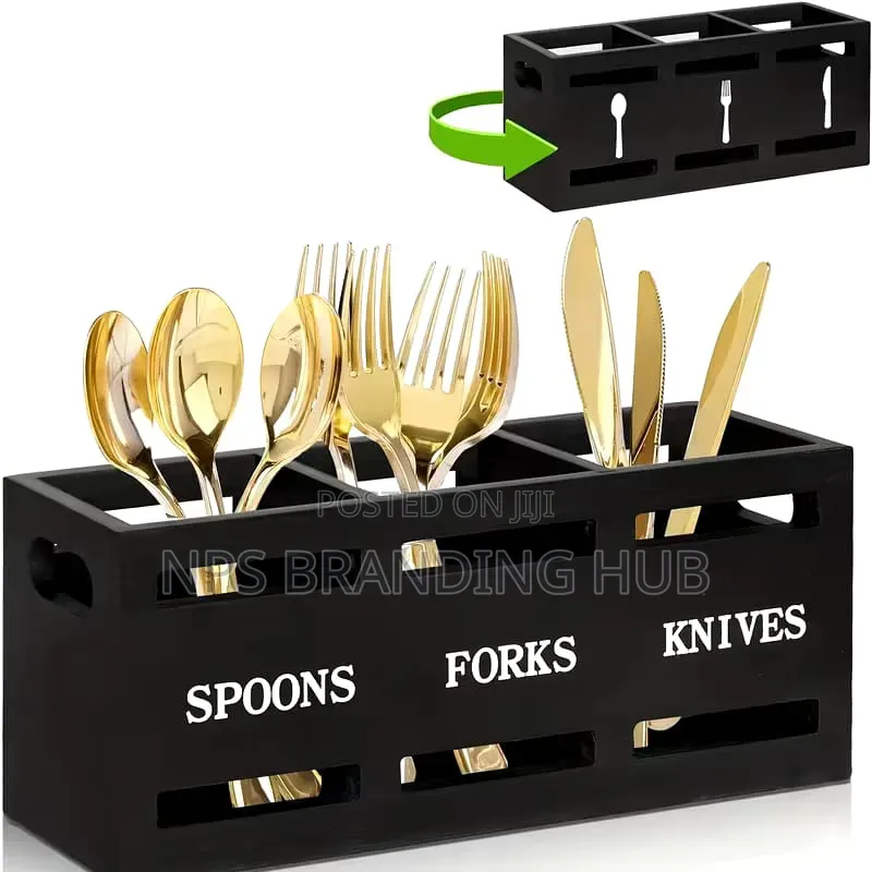 3-Compartment Eco-Friendly Wooden Cutlery Holder(Rt