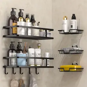5pc Shower Caddy Rustproof Shower Corner Caddy Adhesive Wall Mounted