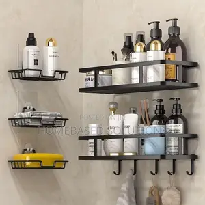 5pc Shower Caddy Rustproof Shower Corner Caddy Adhesive Wall Mounted
