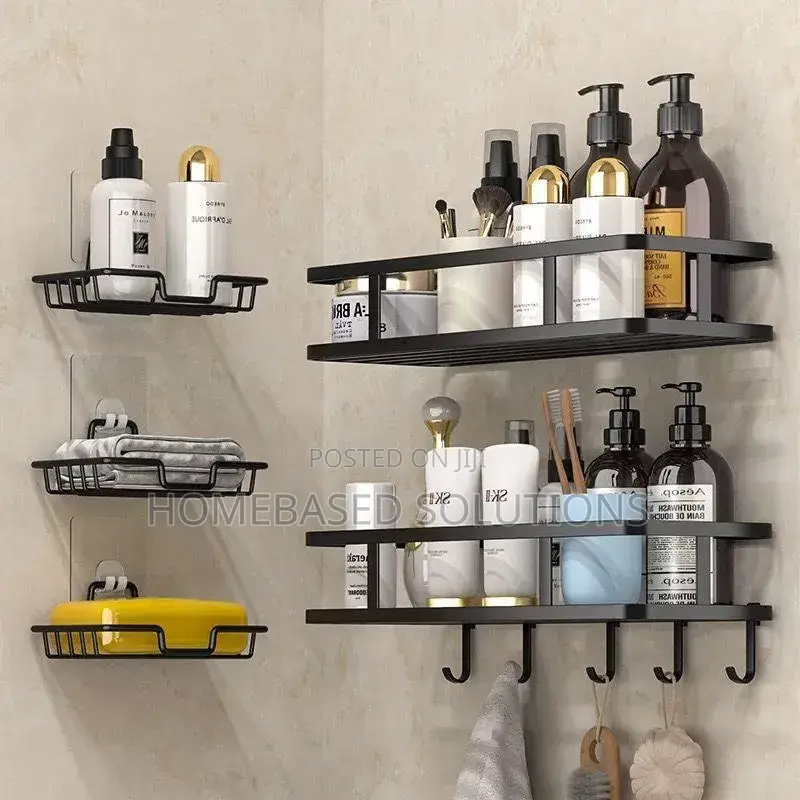 5pc Shower Caddy Rustproof Shower Corner Caddy Adhesive Wall Mounted