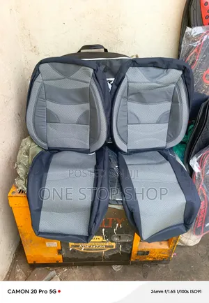 Grey Seat Cover Combination of Durable Fabric Synthetic Pu Leather