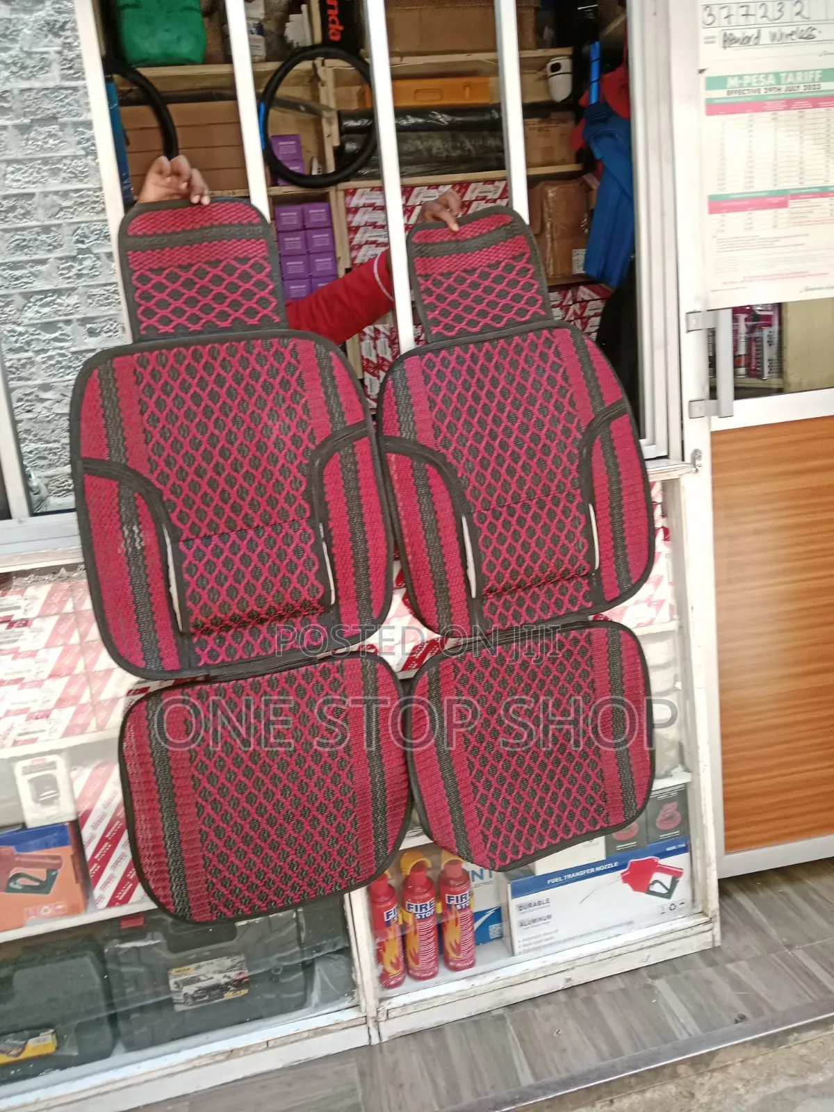 2pcred Black Mesh Front Car Seat Cover With Diamond Pattern