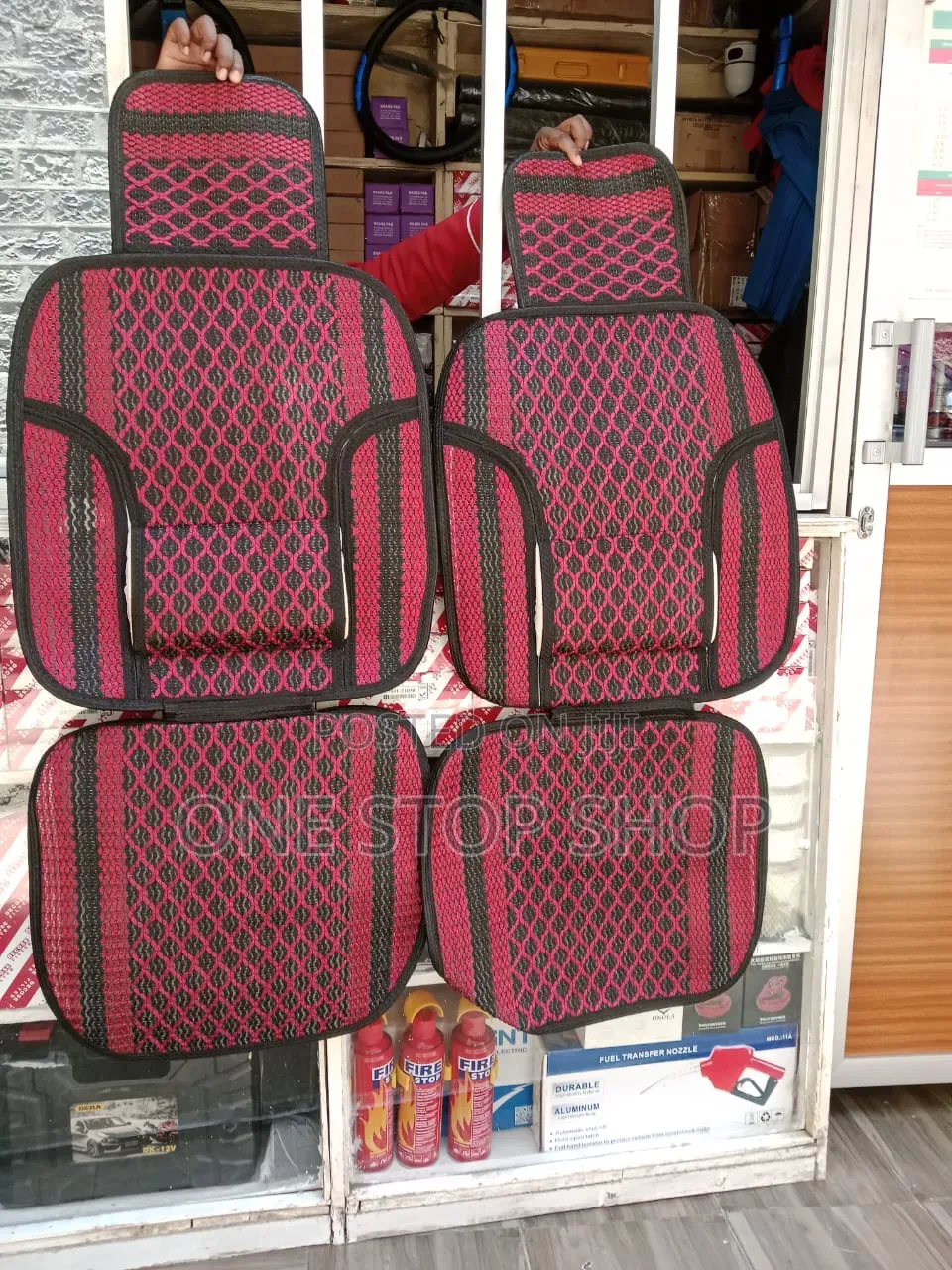 2pcred Black Mesh Front Car Seat Cover With Diamond Pattern