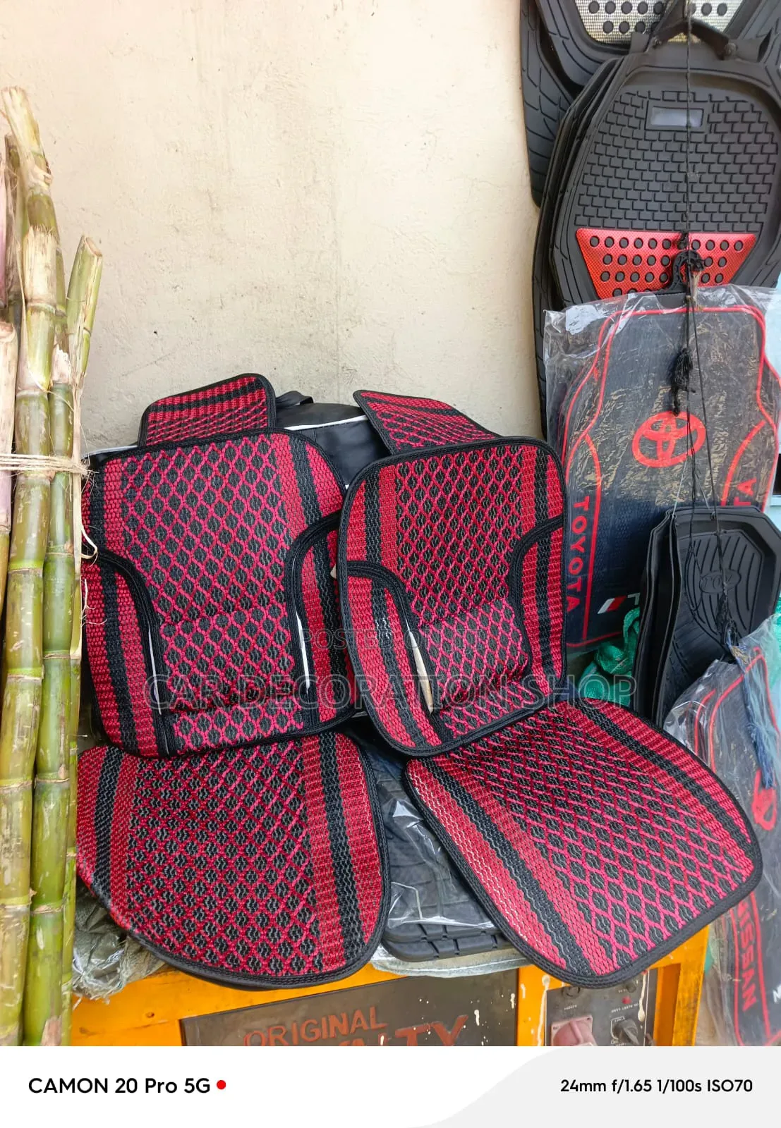 Red_black Patterned Mesh Design 2pc Crocheted Pattern Seat Covers