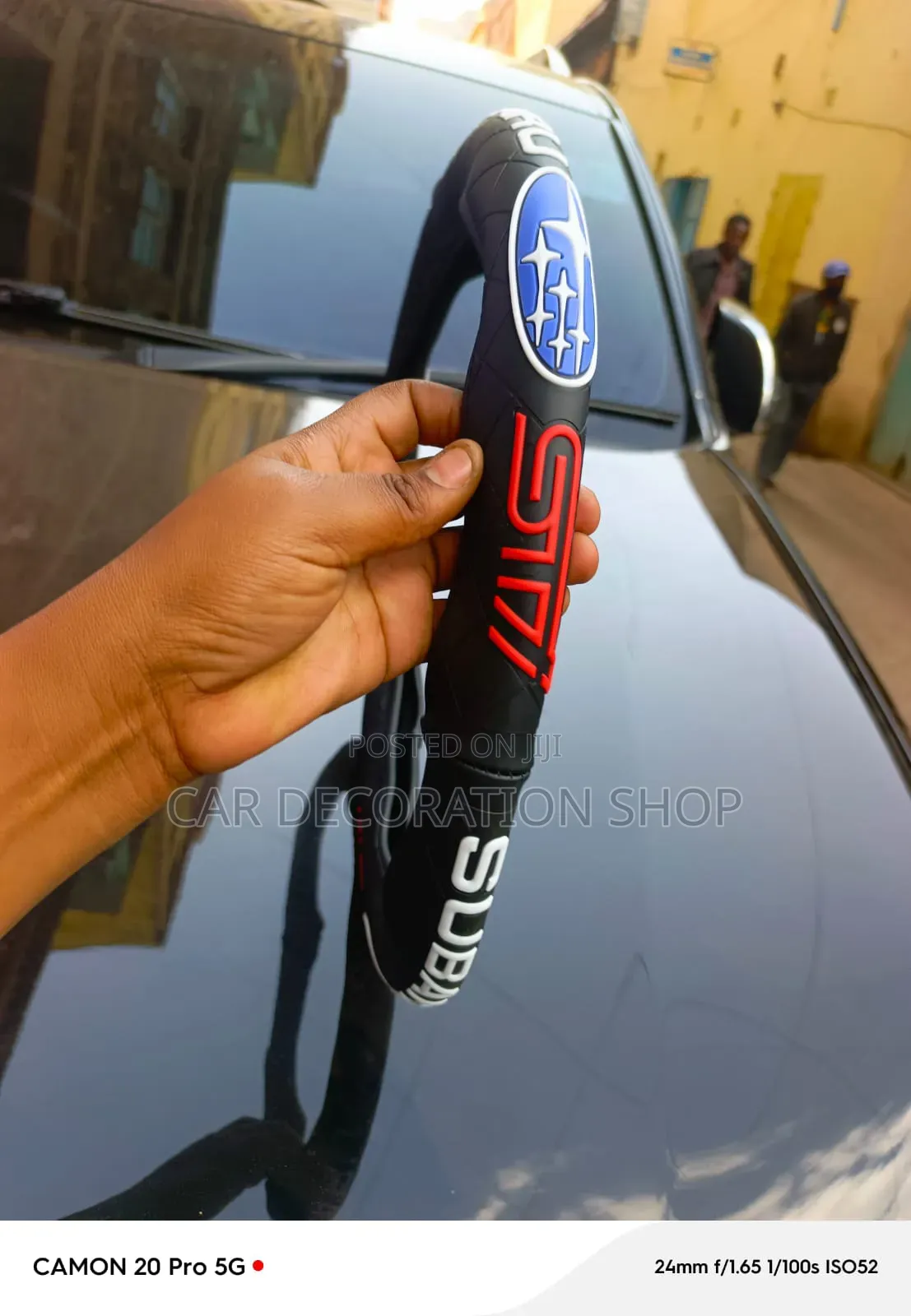 38cm Black Anti Slip Steering Wheel Cover Branded With Subaru Logo