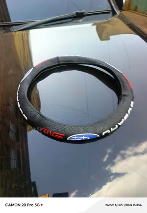 38cm Black Anti Slip Steering Wheel Cover Branded With Subaru Logo