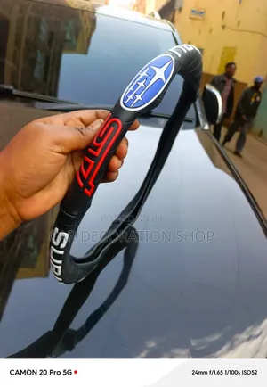Black Leather Style Subaru Branded Steering Wheel Cover With Red STI