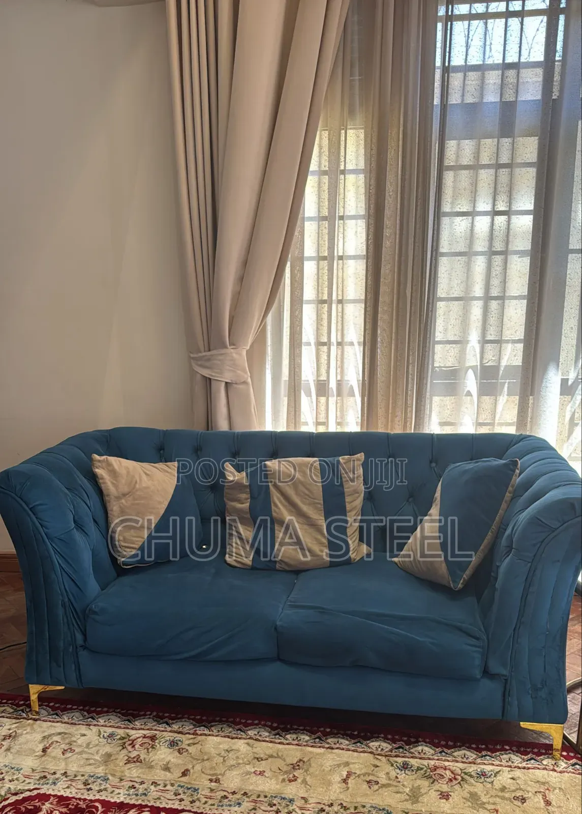 Luxurious Teal Beige Velvet Sofa Set