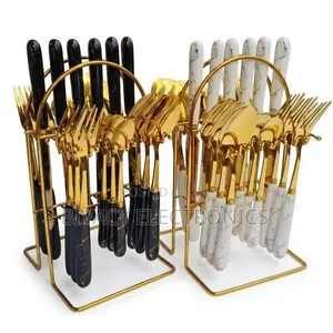 Heavy Marble Gold Cutlery Sets 24 PCS Perfect Excellent
