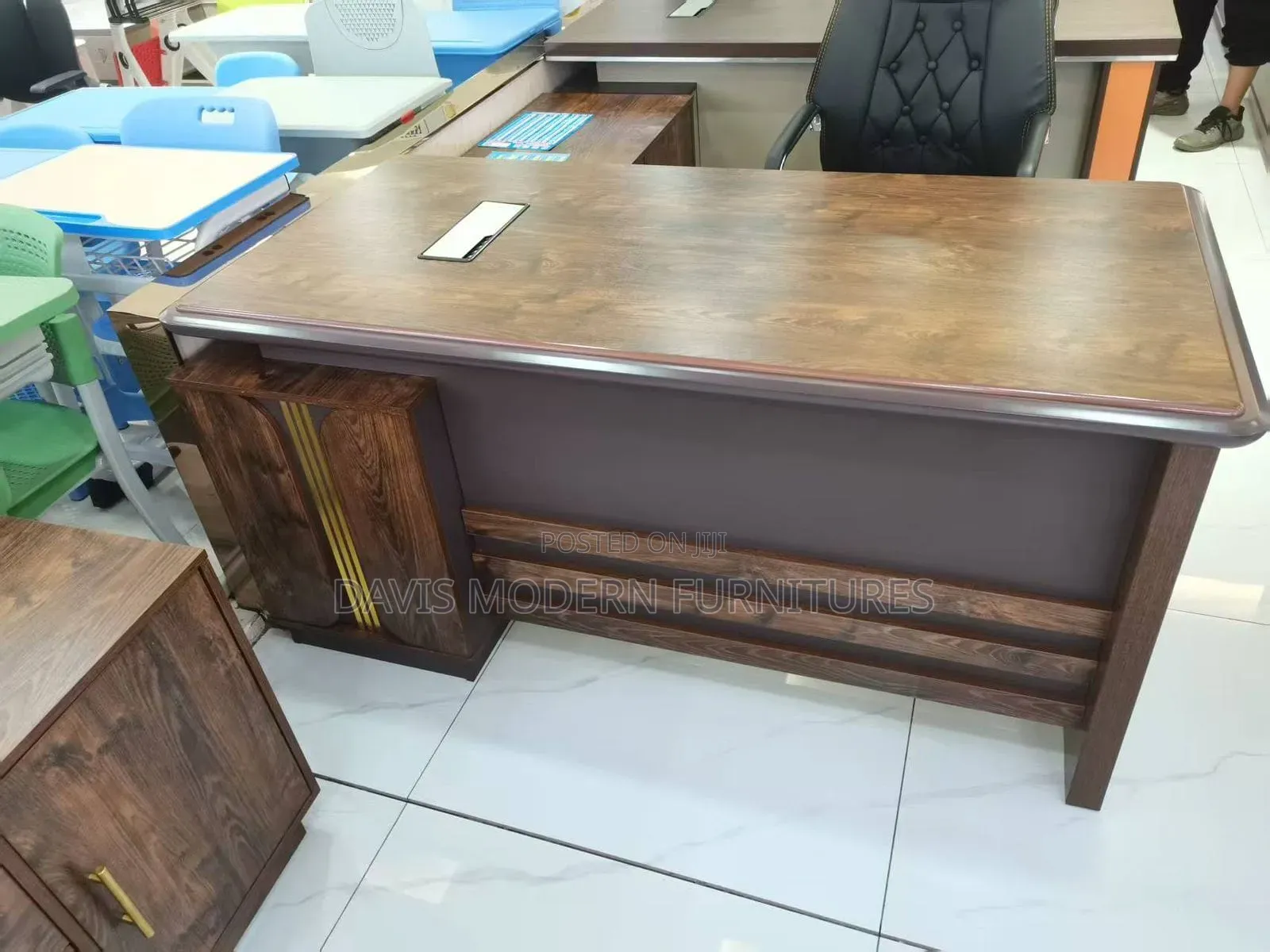 L L-Shaped Brown Wooden Office Desk