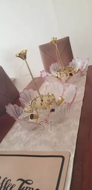 Ceiling Chandelier in Gold Frame and Glass