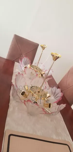 Ceiling Chandelier in Gold Frame and Glass