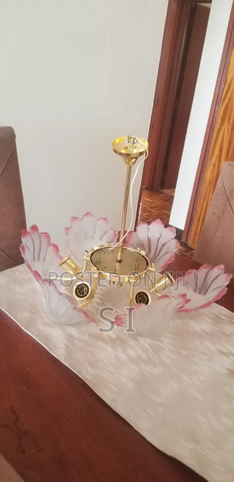 Ceiling Chandelier in Gold Frame and Glass