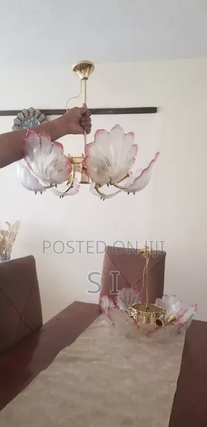 Ceiling Chandelier in Gold Frame and Glass