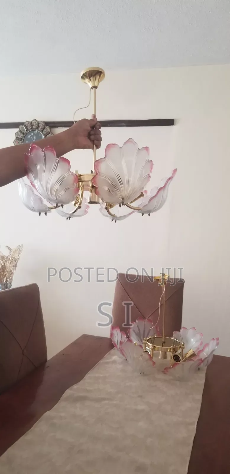 Ceiling Chandelier in Gold Frame and Glass