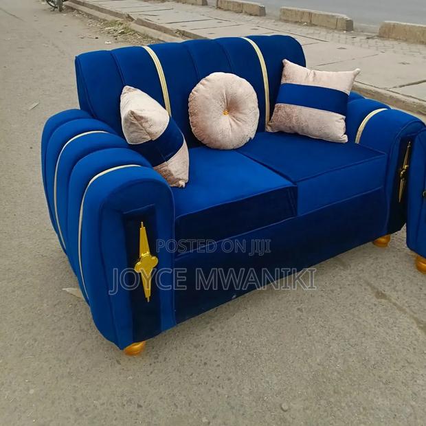 Blue Sofa, 2 Seater With Throw Pillows  - thumbnail 2