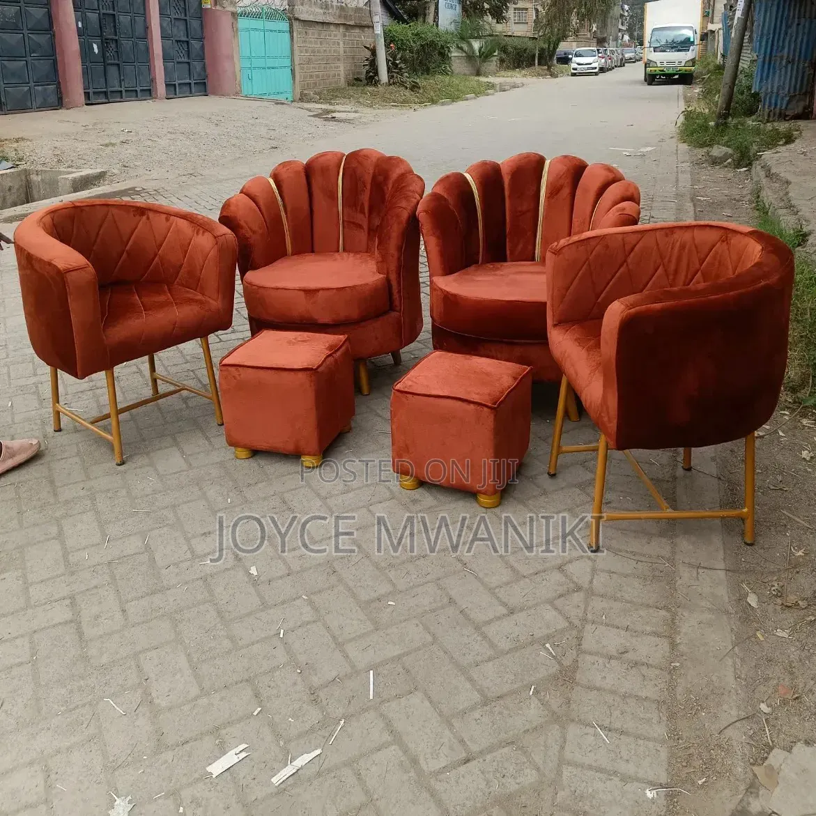 2 Pedicure Seats, Stools and 2 Manicure Seats, Burnt Orange 
