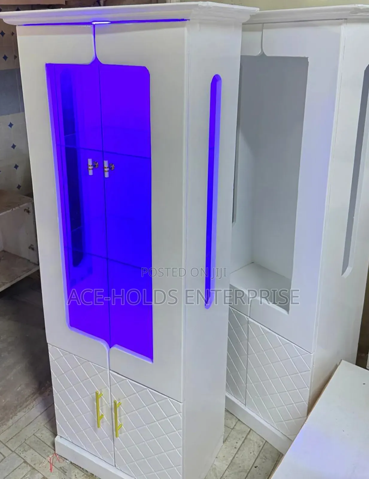 Kitchen Cabinet With Led Light and Glass Display