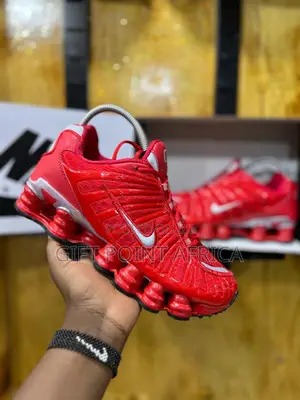 Classic Nike Shox Sneakers in Red and White