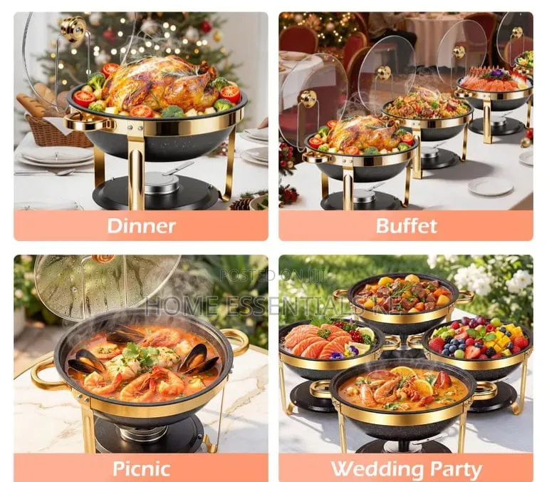 6L Premium Quality Black Round Granite/ Stainless Steel Chafing Dish