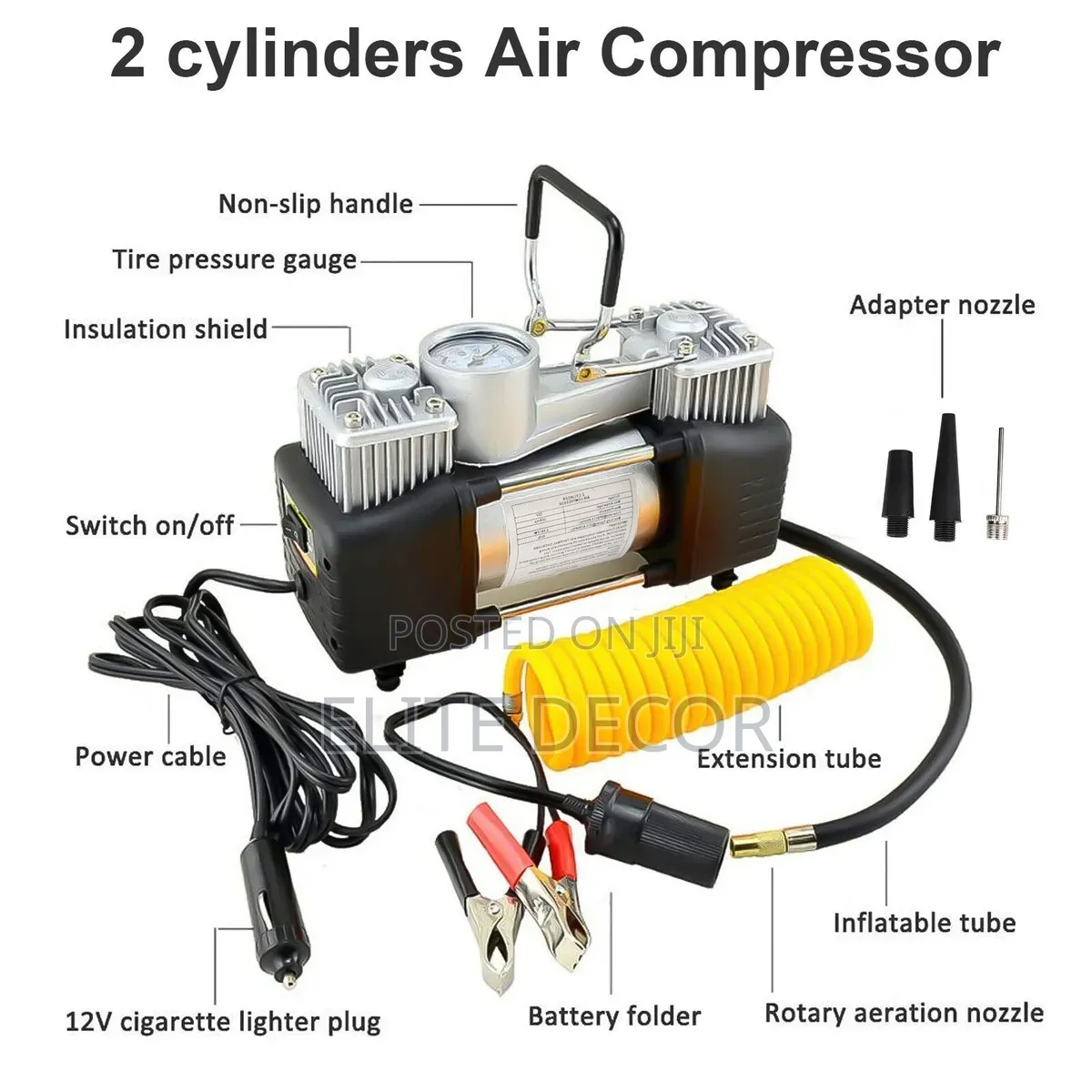 Powerful 2-Cylinder Air Compressor Tyre Inflator
