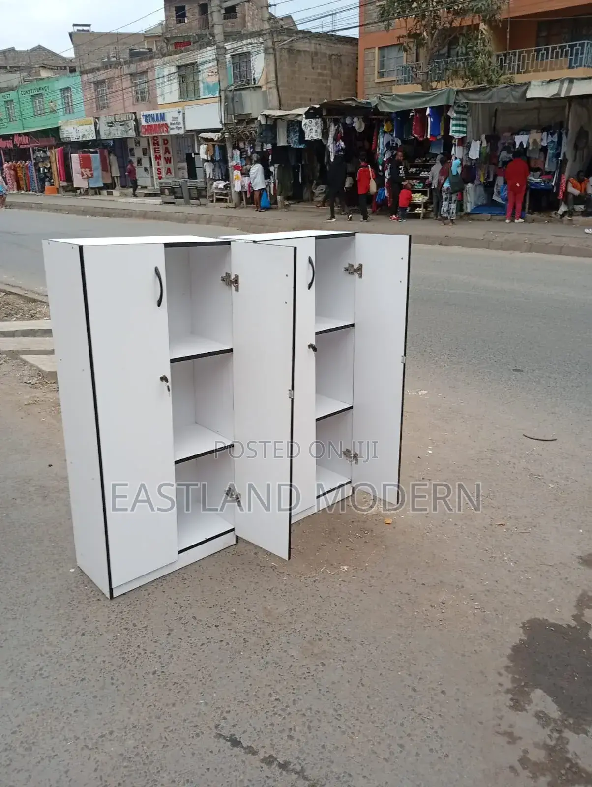 White Office Bookshelf Cabinet – 2-Door Lockable Storage Shelving Unit
