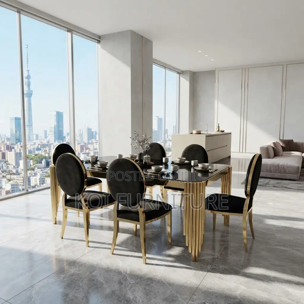 Dining Set; Golden - Brownish Six Seaters Dining Set
