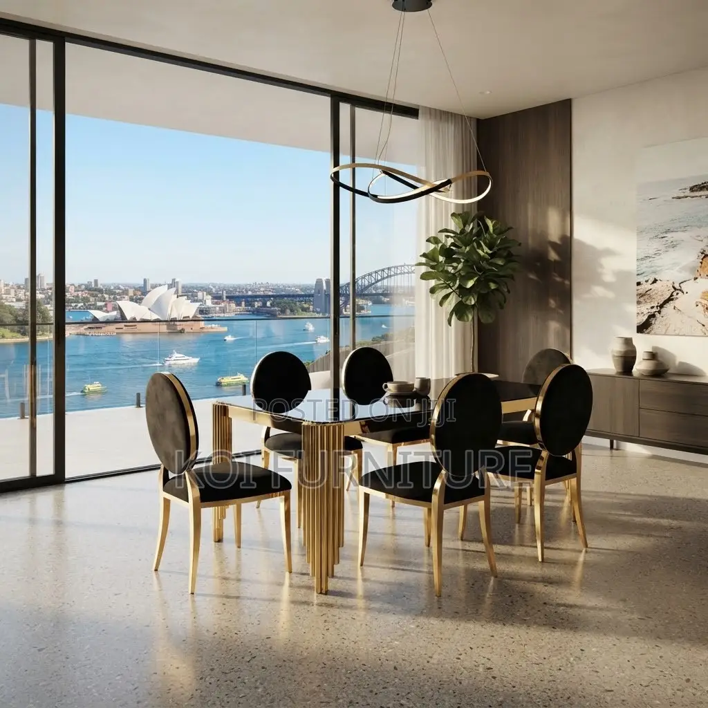 Dining Set; Golden - Brownish Six Seaters Dining Set