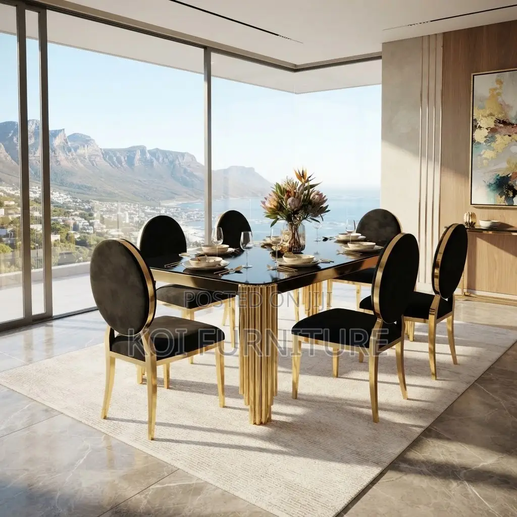 Dining Set; Golden - Brownish Six Seaters Dining Set