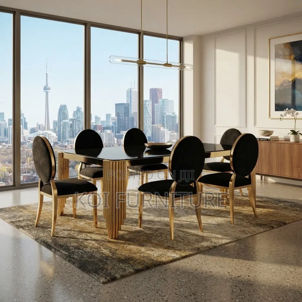 Dining Set; Golden - Brownish Six Seaters Dining Set