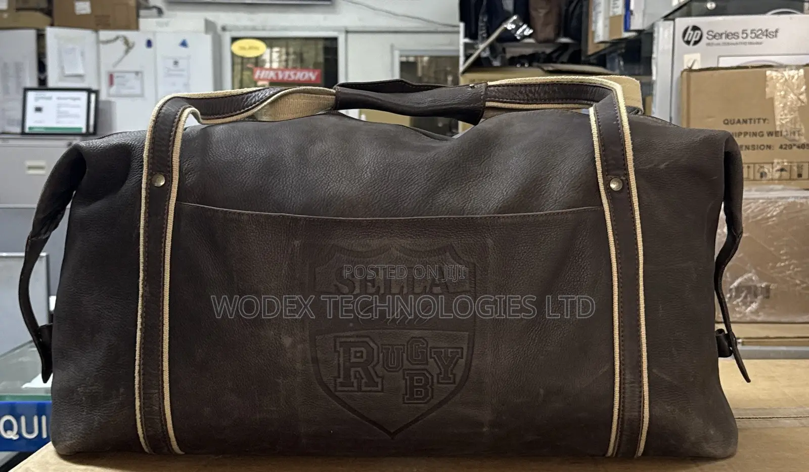 SELLA Club RUGBY Black Faux-Leather Duffel/Travel Bag