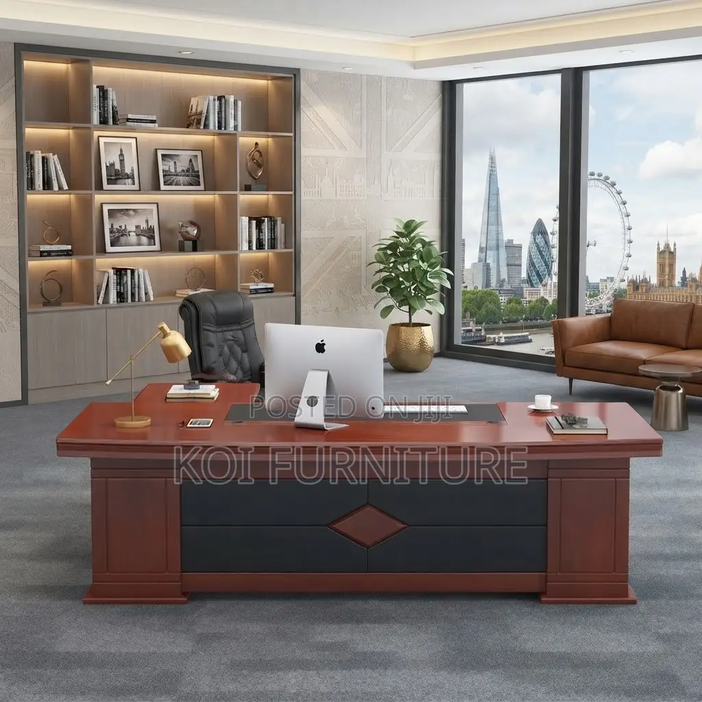 Office Desk; Mahogany Polished 1600mm Executive Modern Office Desk