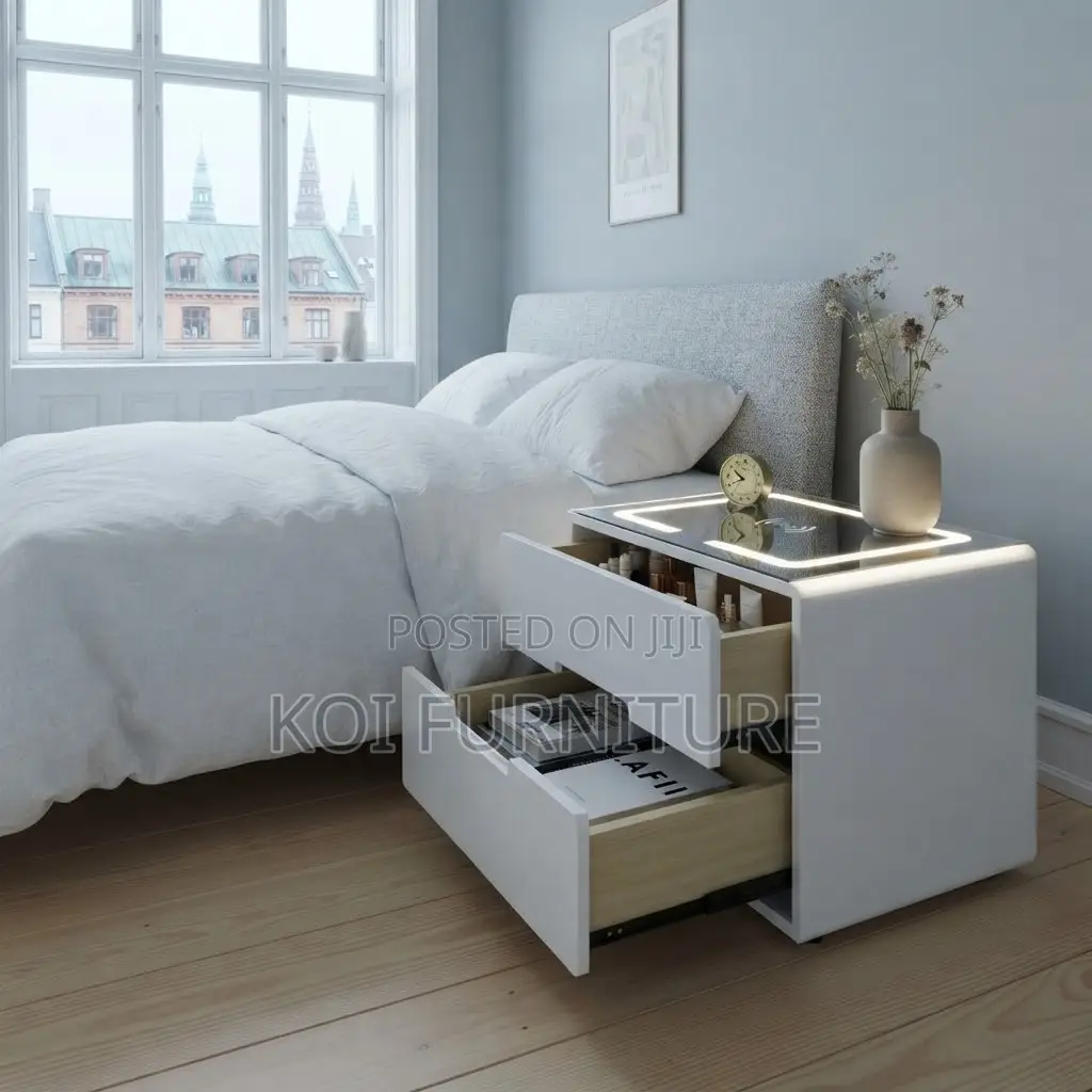 Storage Unit; Three Drawered White Modern Bedside Cabinet