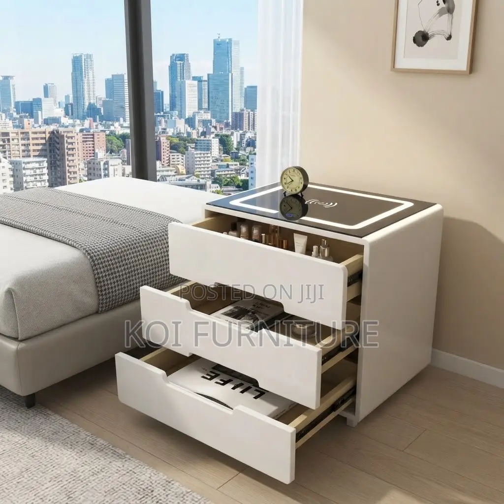 Storage Unit; Three Drawered White Modern Bedside Cabinet