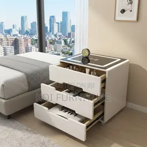 Storage Unit; Three Drawered White Modern Bedside Cabinet