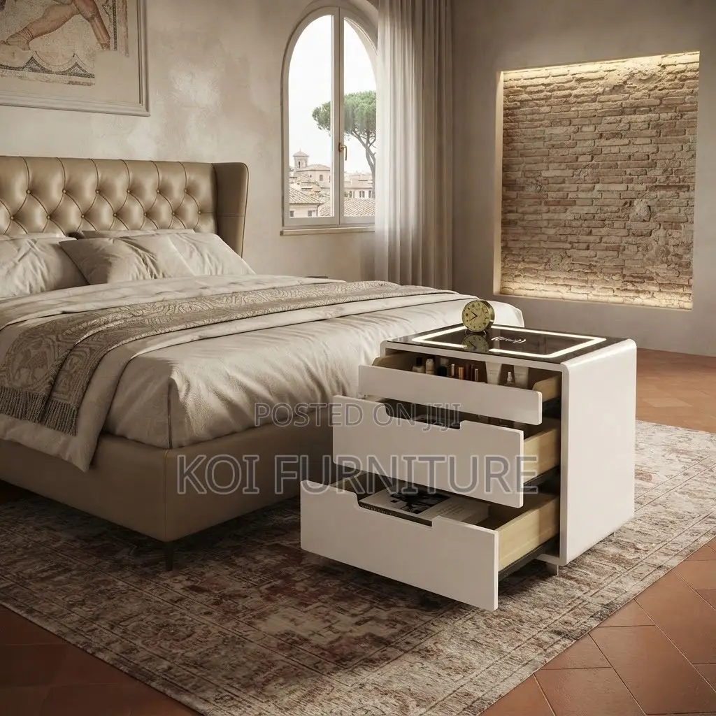 Storage Unit; Three Drawered White Modern Bedside Cabinet