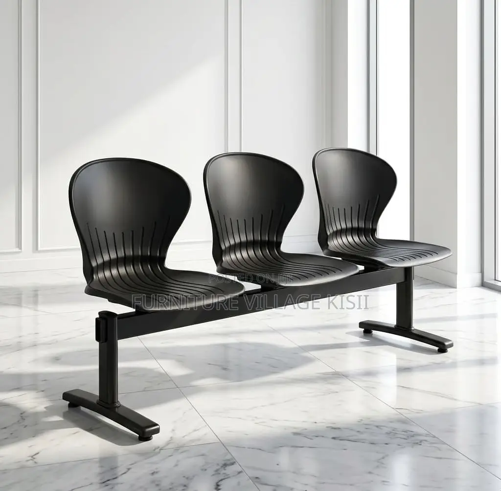 Office Bench;3-Link Black Plastic Reception Bench